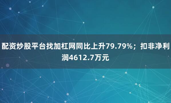 配资炒股平台找加杠网同比上升79.79%；扣非净利润4612.7万元